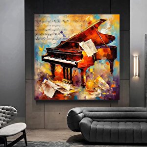 Piyano Müzik Temalı Yağlıboya Kanvas, Modern Tasarım Müzikal Duvar Dekoru 40x40 cm