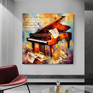 Piyano Müzik Temalı Yağlıboya Kanvas, Modern Tasarım Müzikal Duvar Dekoru