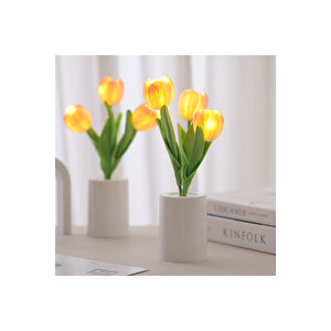 Laleli Dekoratif Led Işıklı Lamba, Sarı, 27x8 Pembe