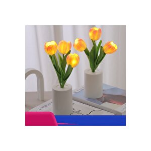 Laleli Dekoratif Led Işıklı Lamba, Sarı, 27x8 Pembe