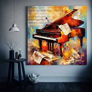 Piyano Müzik Temalı Yağlıboya Kanvas, Modern Tasarım Müzikal Duvar Dekoru