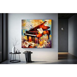 Piyano Müzik Temalı Yağlıboya Kanvas, Modern Tasarım Müzikal Duvar Dekoru