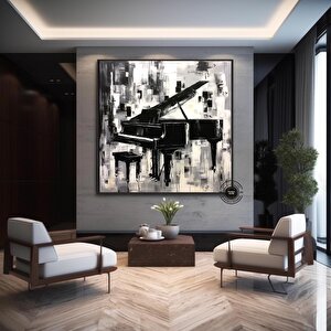 Piyano Müzik Tablosu, Büyük Boyutlu Kanvas, Çok Renkli Asılmaya Hazır 120x120 cm
