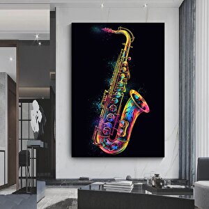 Gökkuşağı Renkli Saksafon Kanvası, Renkli Müzik Temalı Duvar Dekoru 100x150 cm