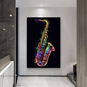 Gökkuşağı Renkli Saksafon Kanvası, Renkli Müzik Temalı Duvar Dekoru 100x150 cm