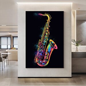 Gökkuşağı Renkli Saksafon Kanvası, Renkli Müzik Temalı Duvar Dekoru