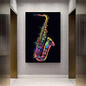 Gökkuşağı Renkli Saksafon Kanvası, Renkli Müzik Temalı Duvar Dekoru 20x30 cm