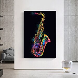 Gökkuşağı Renkli Saksafon Kanvası, Renkli Müzik Temalı Duvar Dekoru