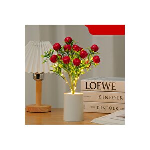 Elma Ağacı Dekoratif Led Işıklı Lamba, Kırmızı, 30x8