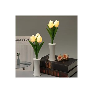 Lale Dekoratif Led Işıklı Lamba, Beyaz, 30x8