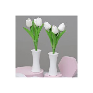 Lale Dekoratif Led Işıklı Lamba, Beyaz, 30x8