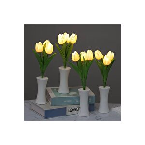 Lale Dekoratif Led Işıklı Lamba, Beyaz, 30x8