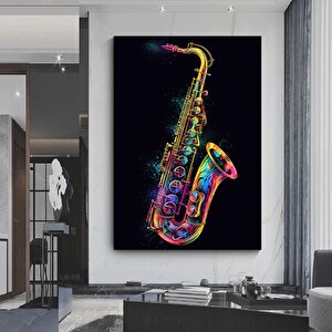 Gökkuşağı Renkli Saksafon Kanvası, Renkli Müzik Temalı Duvar Dekoru 80x150 cm