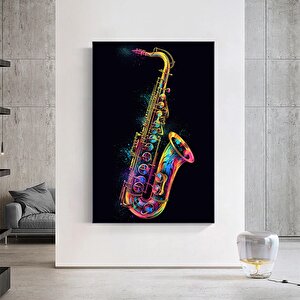 Gökkuşağı Renkli Saksafon Kanvası, Renkli Müzik Temalı Duvar Dekoru