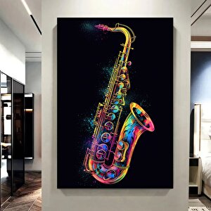 Gökkuşağı Renkli Saksafon Kanvası, Renkli Müzik Temalı Duvar Dekoru