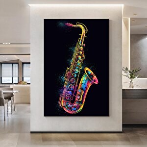 Gökkuşağı Renkli Saksafon Kanvası, Renkli Müzik Temalı Duvar Dekoru
