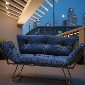 Nordic Elegance Lacivert Katlanır Kanepe – Mekanizmalı Yataklı İkili Modern Çekyat Tasarımı