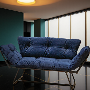 Prestige Home Lacivert Katlanır Yataklı Kanepe – Mekanizmalı İkili Modern Çekyat, Premium Stil