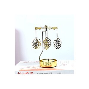 Güllü Metal Mumluk, Isı İle Döner, Altın, 13x8