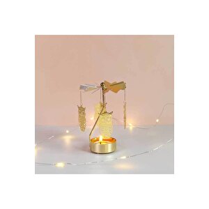 Baykuş Metal Mumluk, Isı İle Döner, Altın, 13x8