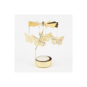 Kelebekli Metal Mumluk, Isı İle Döner, Altın, 13x8