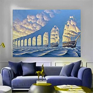 Gökyüzünden Köprü Kanvas Tablosu – Korsan Gemisi Duvar Dekoru; Deniz Ve Gökyüzü Manzarası 120x180 cm