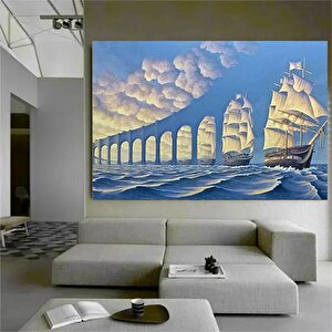 Gökyüzünden Köprü Kanvas Tablosu – Korsan Gemisi Duvar Dekoru; Deniz Ve Gökyüzü Manzarası 120x180 cm