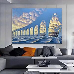 Gökyüzünden Köprü Kanvas Tablosu – Korsan Gemisi Duvar Dekoru; Deniz Ve Gökyüzü Manzarası 120x180 cm