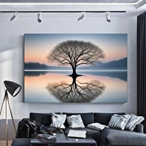 Gün Doğumu Manzarası Kanvas; Sisli Göl Baskısı