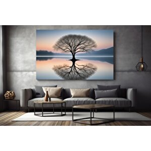 Gün Doğumu Manzarası Kanvas; Sisli Göl Baskısı