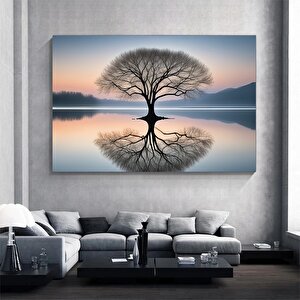 Gün Doğumu Manzarası Kanvas; Sisli Göl Baskısı