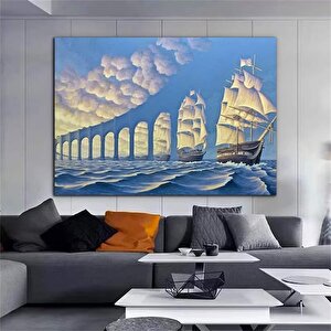 Gökyüzünden Köprü Kanvas Tablosu – Korsan Gemisi Duvar Dekoru; Deniz Ve Gökyüzü Manzarası 140x200 cm