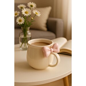 Pembe Fiyonklu 300 Ml Beyaz Seramik Kupa Bardak Mit1212
