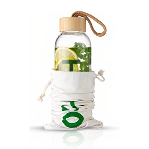 Borosilikat Cam Detox Matara 600 Ml – Bambu Kapaklı, Isıya Dayanıklı, Şık Su Şişesi Termos