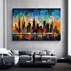Renkli Şehir Manzaralı Kanvas Tablo – Modern Soyut Şehir Sanatı Duvar Dekoru