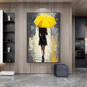 Sarı Şemsiye Ile Soyut Kadın – Yağmur Altında Kadın Tablosu 50x70 cm