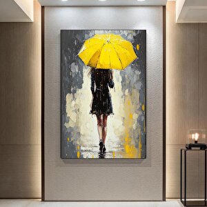 Sarı Şemsiye Ile Soyut Kadın – Yağmur Altında Kadın Tablosu