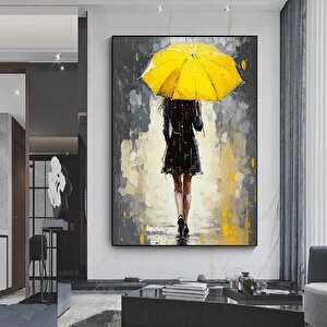 Sarı Şemsiye Ile Soyut Kadın – Yağmur Altında Kadın Tablosu 20x30 cm