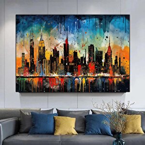 Renkli Şehir Manzaralı Kanvas Tablo – Modern Soyut Şehir Sanatı Duvar Dekoru
