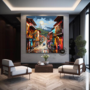 Kolombiya Duvar Sanatı; Cartagena & Bogota Kanvas Baskıları; Latino Sanatı; Kadına Hediye; Oda Dekor 40x40 cm