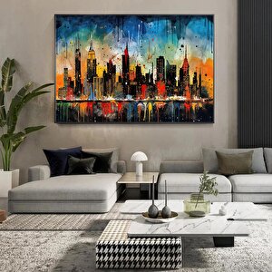 Renkli Şehir Manzaralı Kanvas Tablo – Modern Soyut Şehir Sanatı Duvar Dekoru 100x150 cm