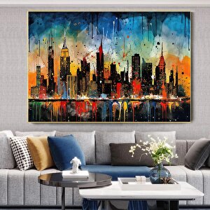 Renkli Şehir Manzaralı Kanvas Tablo – Modern Soyut Şehir Sanatı Duvar Dekoru