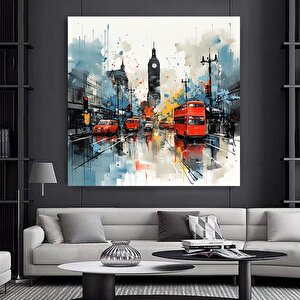 Soyut Şehir Manzarası Tablosu – Canlı Kentsel Dekor (tekrar) 100x100 cm