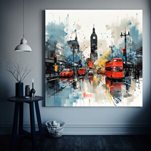 Soyut Şehir Manzarası Tablosu – Canlı Kentsel Dekor (tekrar) 100x100 cm