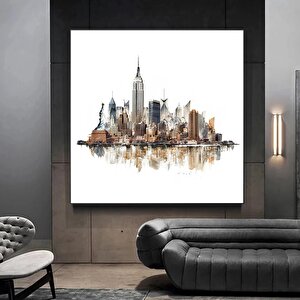 Renkli Şehir Manzaralı Suluboya Kanvas Tablosu, Şehir Peyzajı Duvar Dekoru