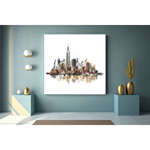 Renkli Şehir Manzaralı Suluboya Kanvas Tablosu, Şehir Peyzajı Duvar Dekoru