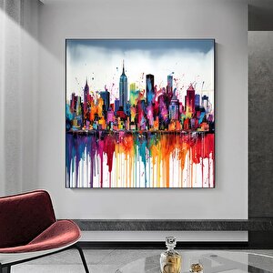 Renkli Şehir Manzaralı Kanvas Tablo – Modern Soyut Şehir Sanatı Duvar Dekoru