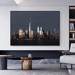 Gece Şehir Manzarası Panoraması; Gece Şehir Hayatı Tablosu; Kanvas Şehir Manzarası Baskısı; Duvar De 60x120 cm