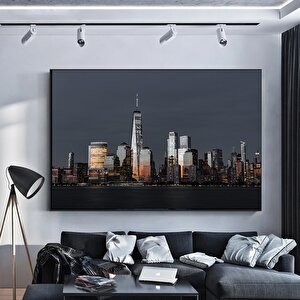 Gece Şehir Manzarası Panoraması; Gece Şehir Hayatı Tablosu; Kanvas Şehir Manzarası Baskısı; Duvar De 60x120 cm
