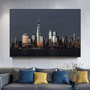 Gece Şehir Manzarası Panoraması; Gece Şehir Hayatı Tablosu; Kanvas Şehir Manzarası Baskısı; Duvar De 60x120 cm